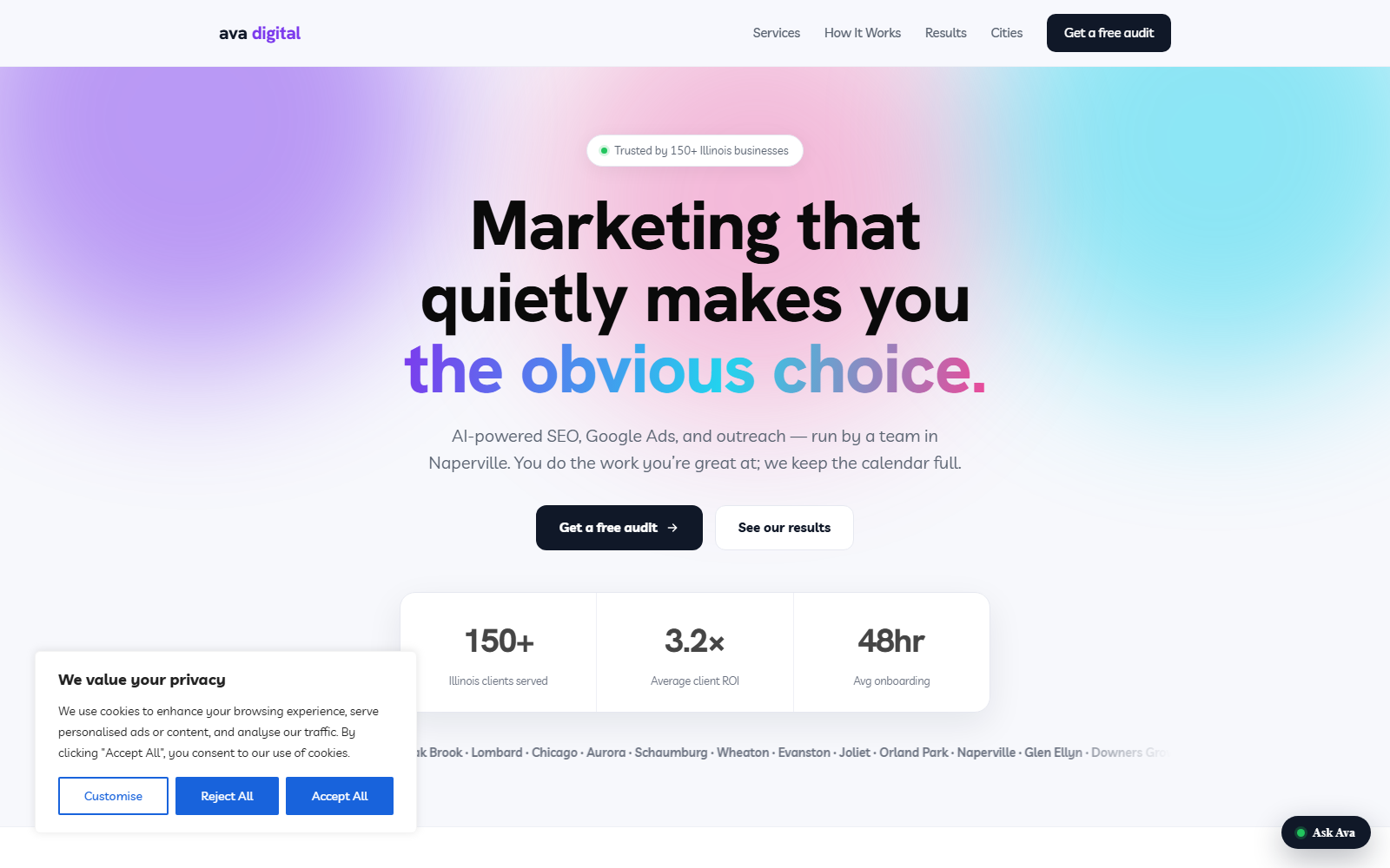 Ava Digital Agency official website homepage