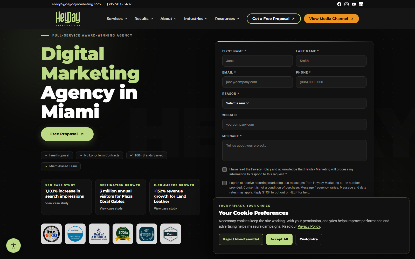Heyday Marketing official website homepage